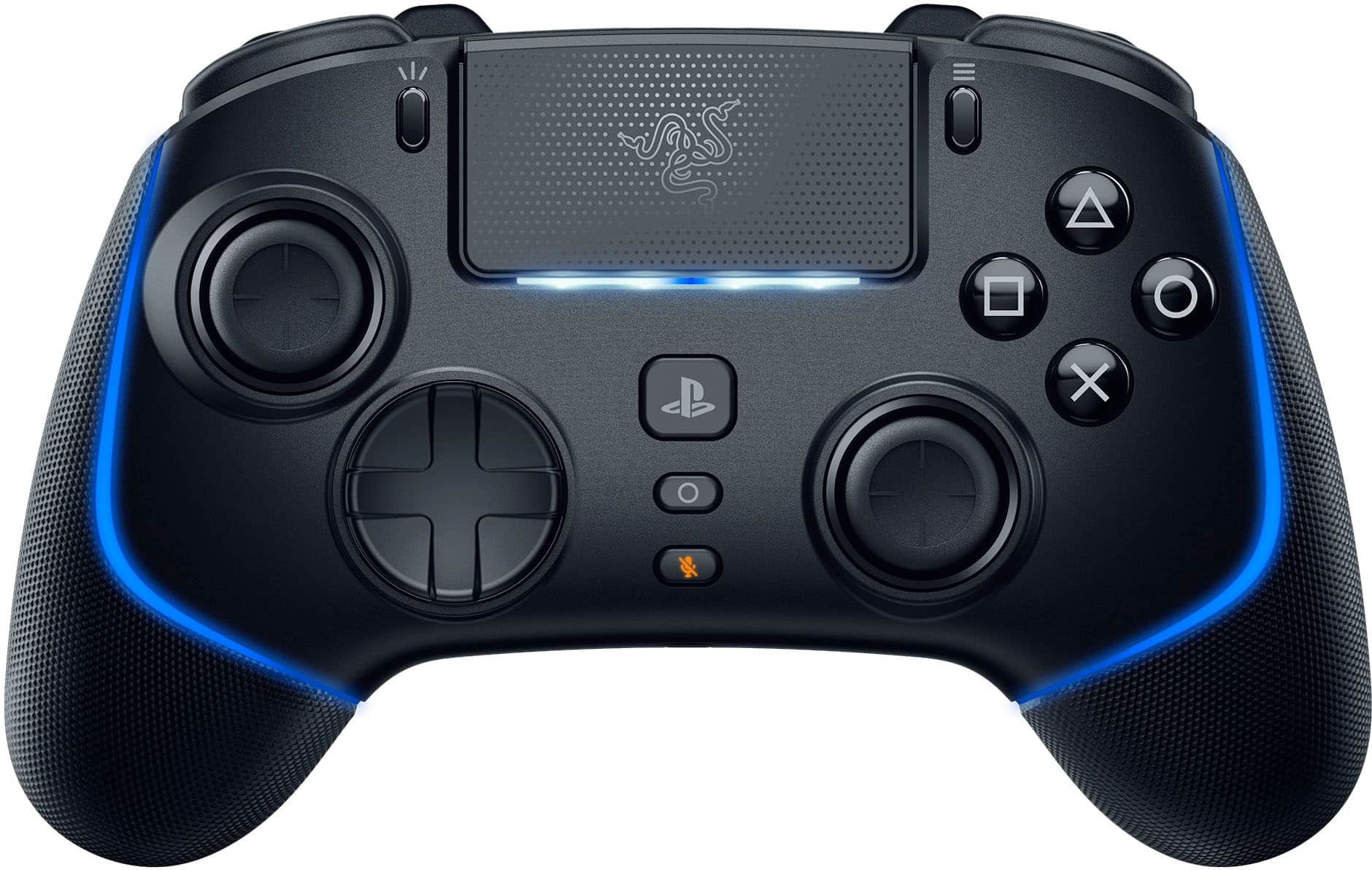 Razer Wolverine V2 Pro black wireless PS5 controller with blue Chroma RGB lighting